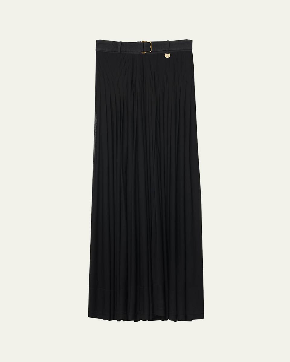 Bar Pleated Maxi Skirt With Belt